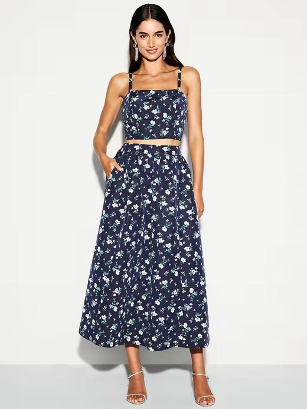 Old Navy taffeta Floral Maxi Skirt with White & Mint Flowers